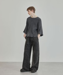 Ruelle（ルーエル）の「【Ruelle】Faded Distressed Cropped Short-Sleeve Knit Top / フェードダメージ加工半袖クロップド丈ニットソー（ニット/セーター）」