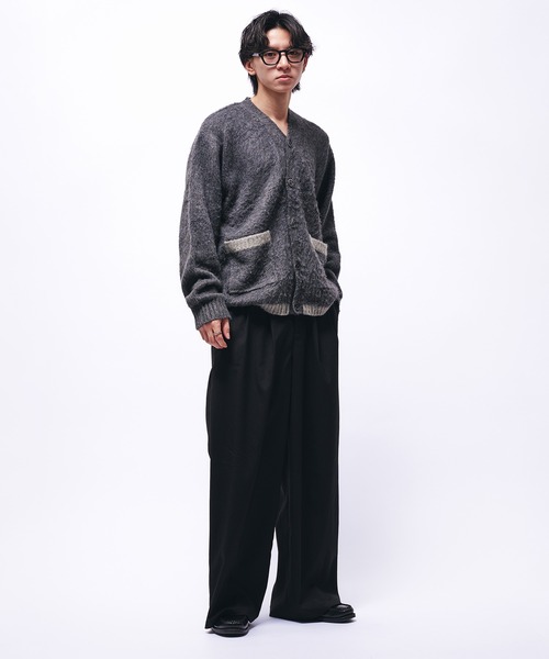Adoon plain（アドーンプレーン）の「SHAGGY COLOR LINE DOUBLE POCKET CARDIGAN / シャギー配色ラインカーディガン（カーディガン/ボレロ・メンズ・ブルー/チャコール・LARGE/MEDIUM）」の22枚目の写真