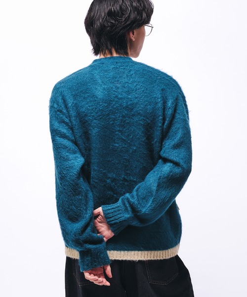 Adoon plain（アドーンプレーン）の「SHAGGY COLOR LINE DOUBLE POCKET CARDIGAN / シャギー配色ラインカーディガン（カーディガン/ボレロ・メンズ・ブルー/チャコール・LARGE/MEDIUM）」の12枚目の写真