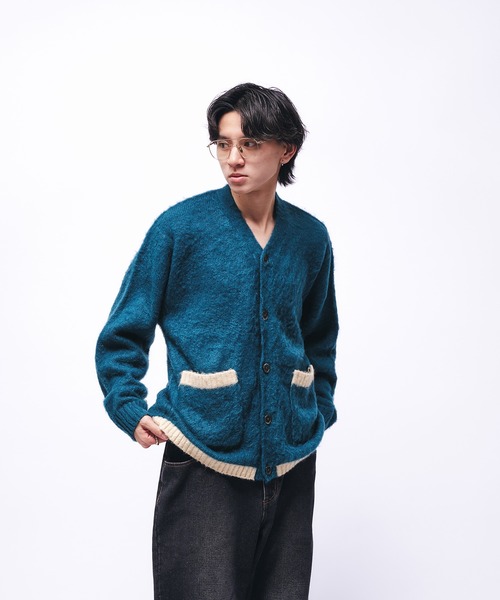 Adoon plain（アドーンプレーン）の「SHAGGY COLOR LINE DOUBLE POCKET CARDIGAN / シャギー配色ラインカーディガン（カーディガン/ボレロ・メンズ・ブルー/チャコール・LARGE/MEDIUM）」の13枚目の写真