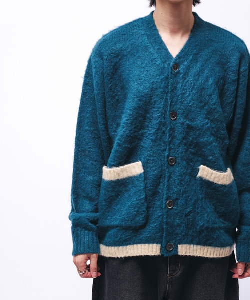 Adoon plain（アドーンプレーン）の「SHAGGY COLOR LINE DOUBLE POCKET CARDIGAN / シャギー配色ラインカーディガン（カーディガン/ボレロ・メンズ・ブルー/チャコール・LARGE/MEDIUM）」の15枚目の写真