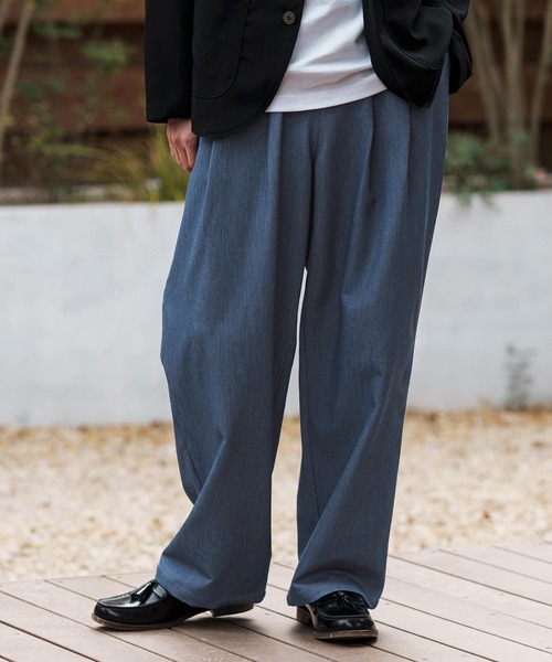mp13282-Ripstop Like Denim Two Tuck Wide Straight Pants デニム