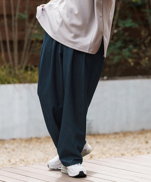 セール】mp13282-Ripstop Like Denim Two Tuck Wide Straight Pants