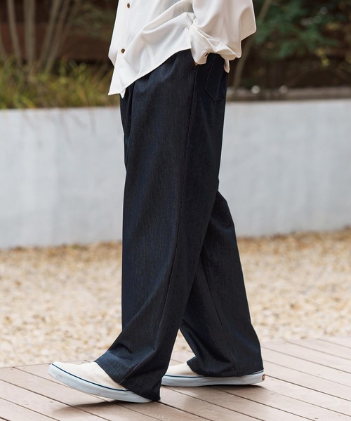 CAMBIO(カンビオ)の「mp13282-Ripstop Like Denim Two Tuck Wide Straight Pants デニムイージーパンツ(デニムパンツ・メンズ・ネイビー/サックスブルー/ブルー・S/M/L)」の5枚目の写真