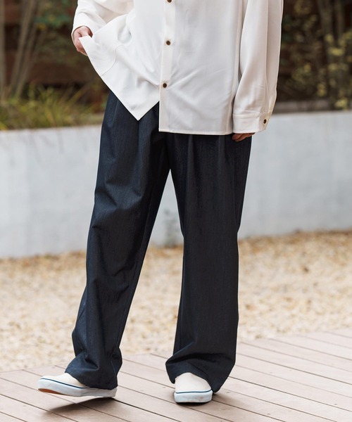 CAMBIO(カンビオ)の「mp13282-Ripstop Like Denim Two Tuck Wide Straight Pants デニムイージーパンツ(デニムパンツ・メンズ・ネイビー/サックスブルー/ブルー・S/M/L)」の6枚目の写真