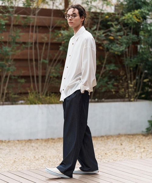 CAMBIO(カンビオ)の「mp13282-Ripstop Like Denim Two Tuck Wide Straight Pants デニムイージーパンツ(デニムパンツ・メンズ・ネイビー/サックスブルー/ブルー・S/M/L)」の8枚目の写真