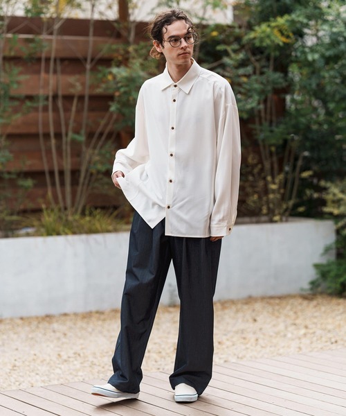 CAMBIO(カンビオ)の「mp13282-Ripstop Like Denim Two Tuck Wide Straight Pants デニムイージーパンツ(デニムパンツ・メンズ・ネイビー/サックスブルー/ブルー・S/M/L)」の9枚目の写真