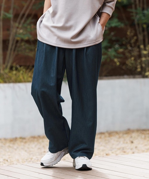 CAMBIO(カンビオ)の「mp13282-Ripstop Like Denim Two Tuck Wide Straight Pants デニムイージーパンツ(デニムパンツ・メンズ・ネイビー/サックスブルー/ブルー・S/M/L)」の11枚目の写真