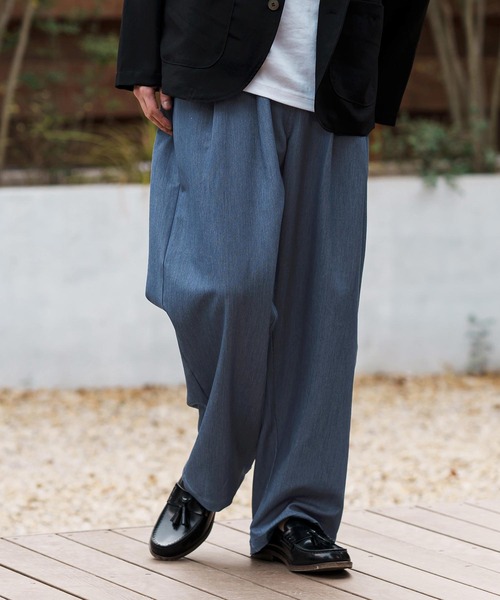 CAMBIO(カンビオ)の「mp13282-Ripstop Like Denim Two Tuck Wide Straight Pants デニムイージーパンツ(デニムパンツ・メンズ・ネイビー/サックスブルー/ブルー・S/M/L)」の16枚目の写真