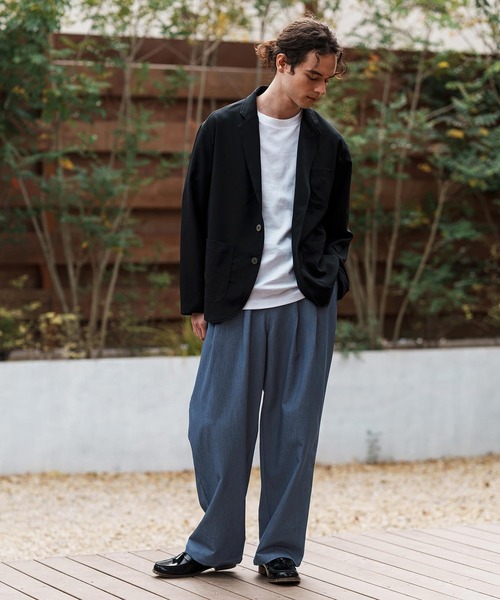 CAMBIO(カンビオ)の「mp13282-Ripstop Like Denim Two Tuck Wide Straight Pants デニムイージーパンツ(デニムパンツ・メンズ・ネイビー/サックスブルー/ブルー・S/M/L)」の20枚目の写真