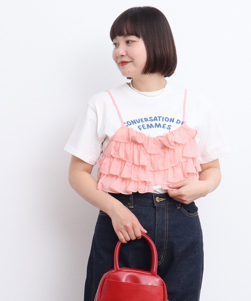Dot&Stripes CHILD WOMAN(ドットアンドストライプス チャイルドウーマン)の「ナイロンフリルティアード キャミブラウス(シャツ/ブラウス・レディース・イエロー/ピンク・FREE)」の20枚目の写真
