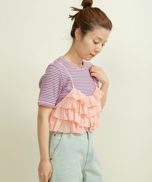 Dot&Stripes CHILD WOMAN(ドットアンドストライプス チャイルドウーマン)の「ナイロンフリルティアード キャミブラウス(シャツ/ブラウス・レディース・イエロー/ピンク・FREE)」の4枚目の写真