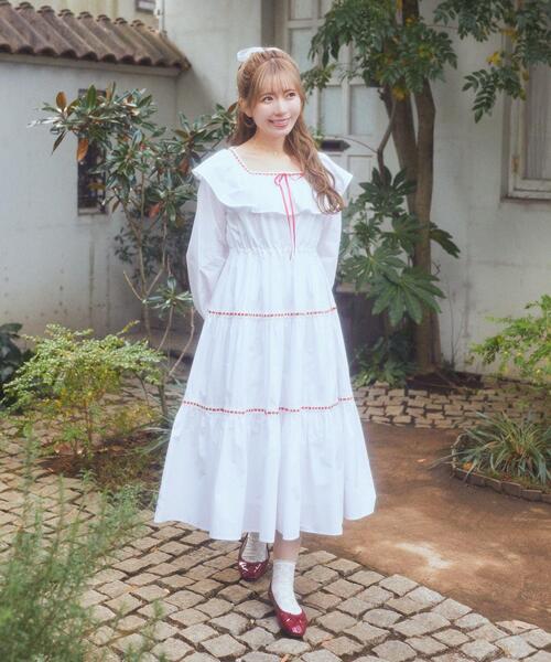 Areeam（アリーム）の「配色リボンティアードワンピース（ワンピース・レディース・グリーン系その他2/オフホワイト・FREE）」の3枚目の写真