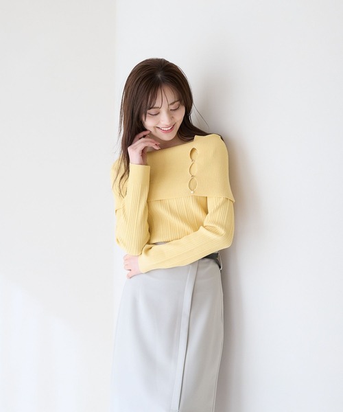 セール】リブボタンオフショルニット324427（ニット/セーター