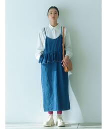 Samansa Mos2 blue | 【ECO DENIM】ペプラムキャミワンピース(ワンピース)