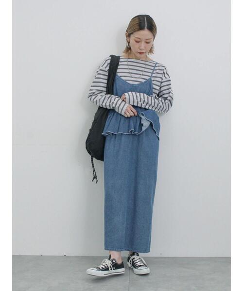 Samansa Mos2 blue（サマンサモスモスブルー）の「【ECO DENIM】ペプラムキャミワンピース（ワンピース・レディース・ネイビー/ブルー/チャコールグレー・F）」の10枚目の写真