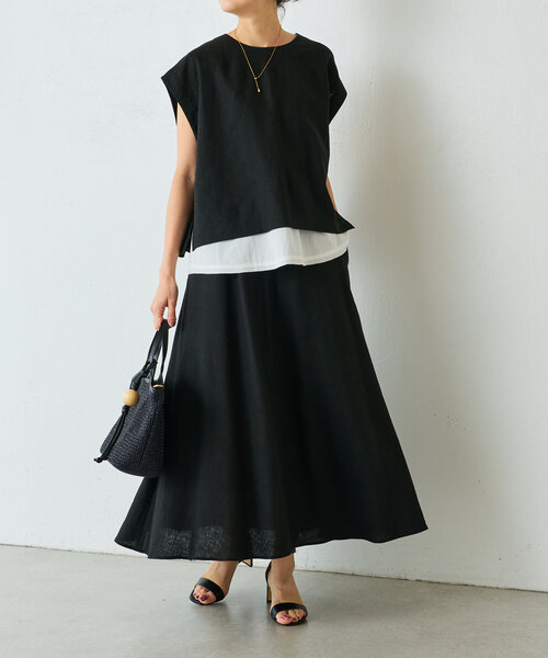 BEARDSLEY（ビアズリー）の「リネンフレアースカート（スカート・レディース・ベージュ/ブラック/グレー・0/1）」の4枚目の写真