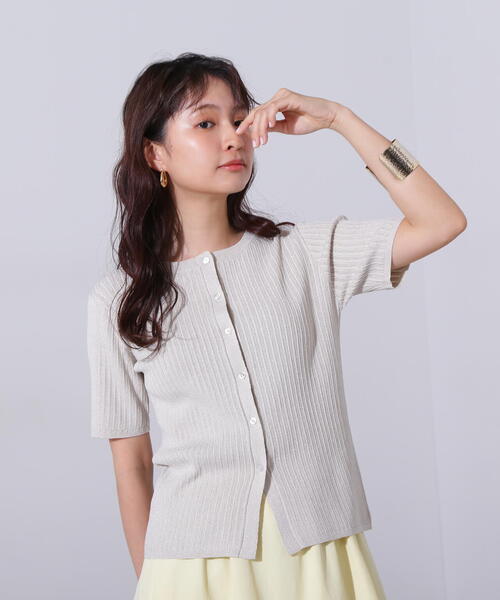 N.（N. Natural Beauty Basic）（エヌエヌナチュラルビューティーベーシック）の「アイレット柄ラメカーディガン（カーディガン/ボレロ・レディース・グレー/オフホワイト/ライトグリーン・MEDIUM）」の22枚目の写真