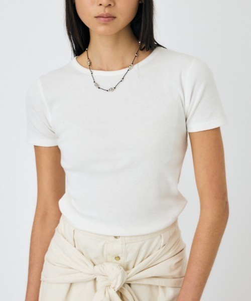 MOUSSY(マウジー)の「BASIC RIB Tシャツ(Tシャツ/カットソー・レディース・ホワイト/ライトブラック・FREE)」の1枚目の写真