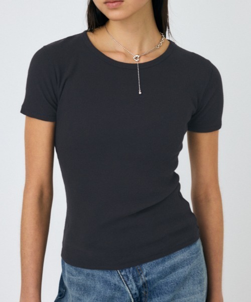 MOUSSY(マウジー)の「BASIC RIB Tシャツ(Tシャツ/カットソー・レディース・ホワイト/ライトブラック・FREE)」の2枚目の写真