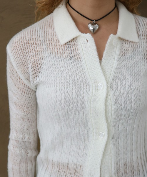 セール】モヘアタッチシアーポロニットカーディガン（ニット/セーター