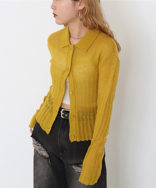 セール】モヘアタッチシアーポロニットカーディガン（ニット
