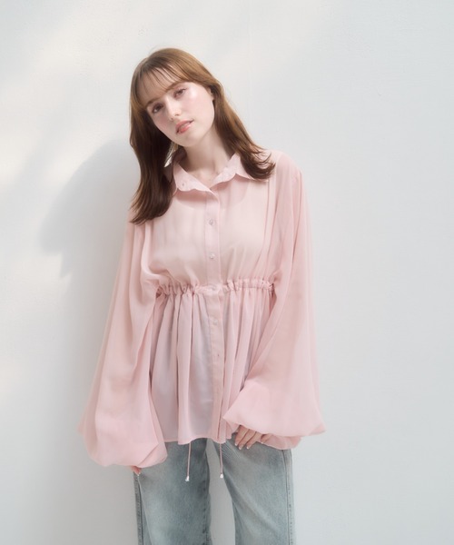 mellowneon（メロウネオン）の「ドロストシアーシャツ（シャツ/ブラウス・レディース・ピンク/グレー/アイボリー・FREE）」の21枚目の写真