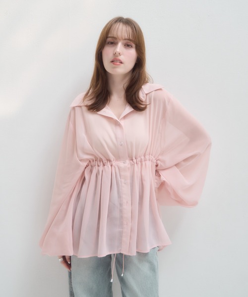 mellowneon（メロウネオン）の「ドロストシアーシャツ（シャツ/ブラウス・レディース・ピンク/グレー/アイボリー・FREE）」の20枚目の写真