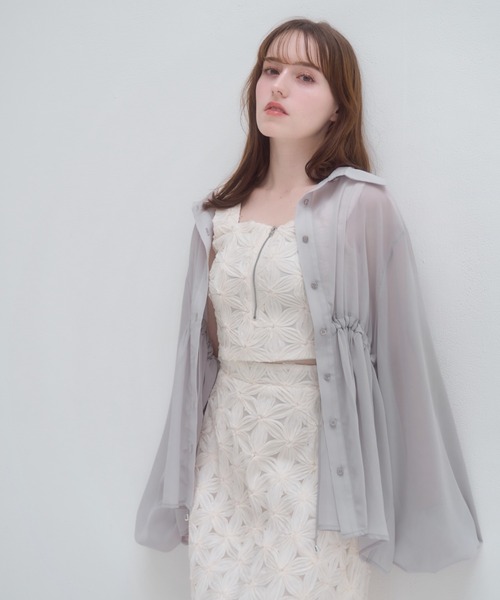 mellowneon（メロウネオン）の「ドロストシアーシャツ（シャツ/ブラウス・レディース・ピンク/グレー/アイボリー・FREE）」の9枚目の写真