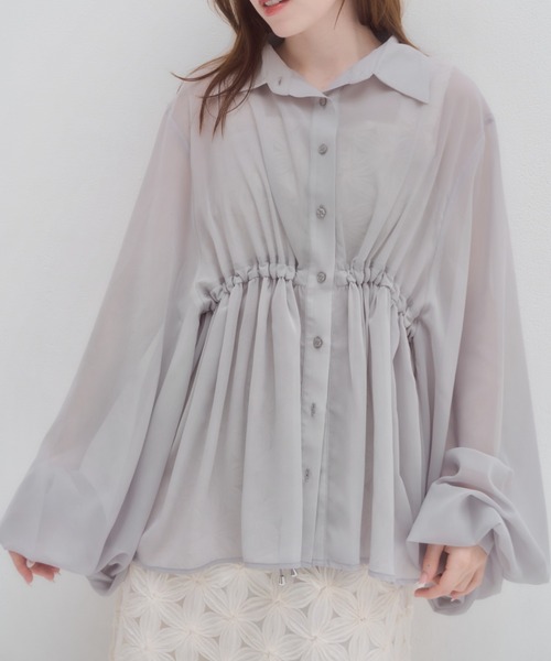 mellowneon（メロウネオン）の「ドロストシアーシャツ（シャツ/ブラウス・レディース・ピンク/グレー/アイボリー・FREE）」の12枚目の写真