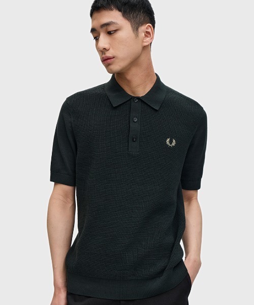 Waffle Stitch Knitted Polo Shirt／ワッフルステッチニット