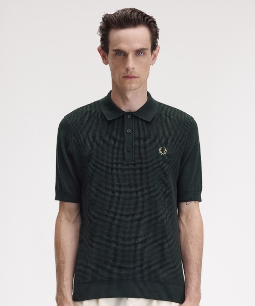 Waffle Stitch Knitted Polo Shirt／ワッフルステッチニットポロシャツ