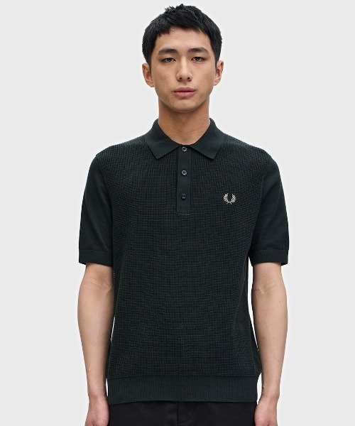Waffle Stitch Knitted Polo Shirt／ワッフルステッチニット