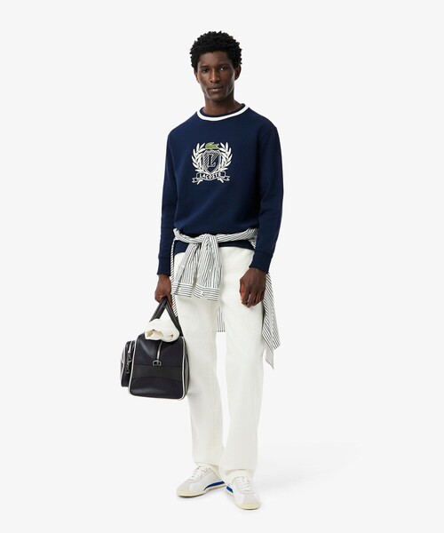 LACOSTE(ラコステ)の「裏パイル ハンドステッチ風ヴィンテージ フレンチグラフィックステッチ スウェットプルオーバー(スウェット・メンズ・グリーン/オフホワイト/ネイビー・2/3/4/5)」の4枚目の写真