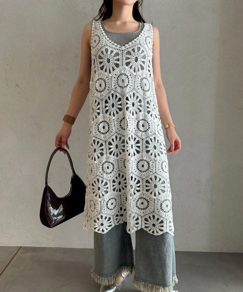 efill(エフィル)の「花柄 刺繍 のレース ワンピース(ワンピース・レディース・ホワイト・FREE)」の3枚目の写真