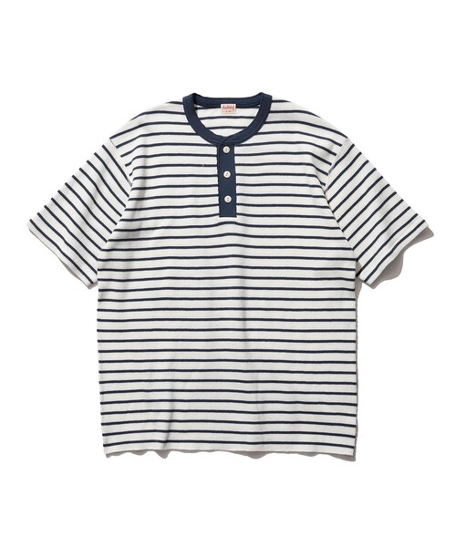 Healthknit（ヘルスニット）の「Healthknit / 別注 Honeycomb Thermal Henry Neck T-shirt Horizontal Stripe（Tシャツ/カットソー・メンズ・ホワイト系その他/ホワイト系その他2・XL/L/M/S）」の3枚目の写真