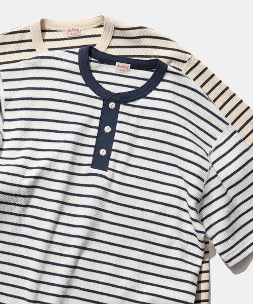Healthknit（ヘルスニット）の「Healthknit / 別注 Honeycomb Thermal Henry Neck T-shirt Horizontal Stripe（Tシャツ/カットソー・メンズ・ホワイト系その他/ホワイト系その他2・XL/L/M/S）」の8枚目の写真