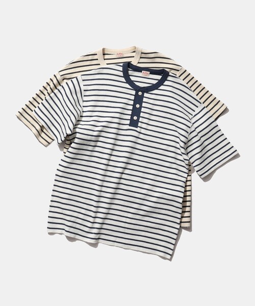 Healthknit（ヘルスニット）の「Healthknit / 別注 Honeycomb Thermal Henry Neck T-shirt Horizontal Stripe（Tシャツ/カットソー・メンズ・ホワイト系その他/ホワイト系その他2・XL/L/M/S）」の9枚目の写真