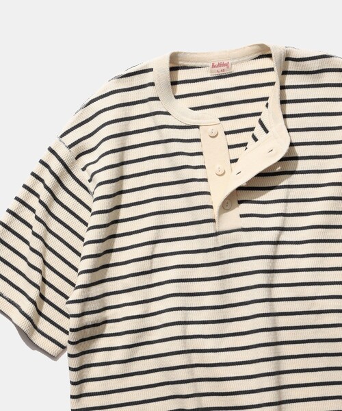 Healthknit（ヘルスニット）の「Healthknit / 別注 Honeycomb Thermal Henry Neck T-shirt Horizontal Stripe（Tシャツ/カットソー・メンズ・ホワイト系その他/ホワイト系その他2・XL/L/M/S）」の11枚目の写真