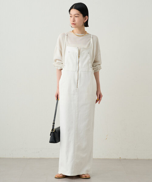 Loungedressデニムキャミジャンスカ サロペット ラウンジドレス 白 LOUNGEDRESS（ラウンジドレス）の「デニムキャミジャンスカ
