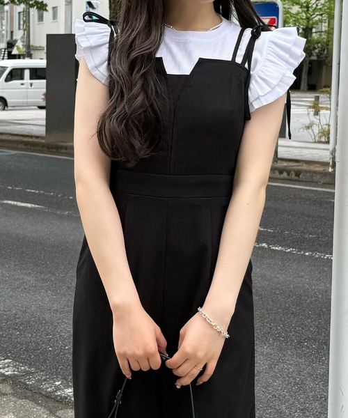 JUNOAH（ジュノア）の「リネン混ショルダーリボンデザインオールインワン（つなぎ/オールインワン・レディース・アイボリー/チャコール/ブラック・LARGE/MEDIUM/SMALL）」の10枚目の写真