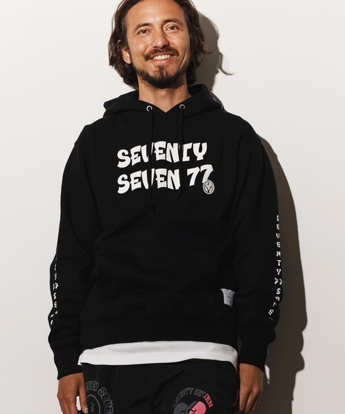 seventy seven(セブンティセブン)の「mpa3775-heavy onz sweat P-O hoodie (77funny) パーカー(パーカー・メンズ・ブラック/ナチュラル/アッシュ・S/M/L/XL)」の6枚目の写真