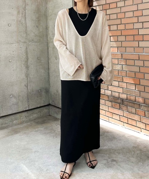 classicalelf（クラシカルエルフ）の「《sayo×クラシカルエルフコラボ》いつもの服に+1。ちょうどいい抜け感を。深Uネックバックベルトオーバーサイズメッシュトップス（Tシャツ/カットソー・レディース・アイボリー/ブラック/ベージュ・X-LARGE/SMALL/MEDIUM/LARGE）」の20枚目の写真
