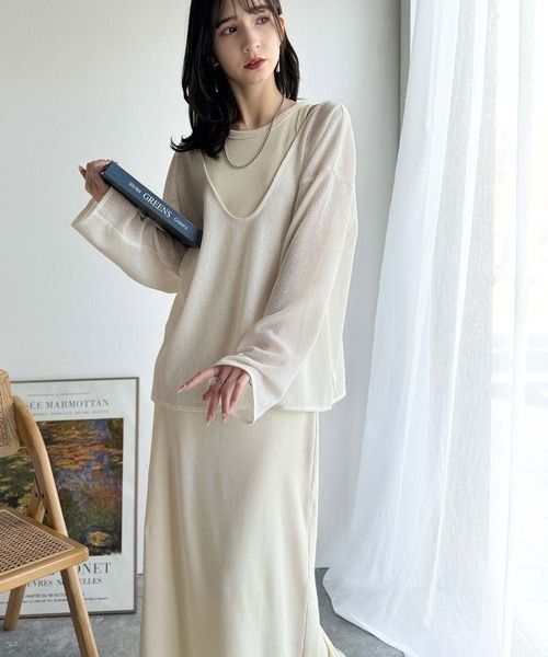 classicalelf（クラシカルエルフ）の「《sayo×クラシカルエルフコラボ》いつもの服に+1。ちょうどいい抜け感を。深Uネックバックベルトオーバーサイズメッシュトップス（Tシャツ/カットソー・レディース・アイボリー/ブラック/ベージュ・X-LARGE/SMALL/MEDIUM/LARGE）」の10枚目の写真