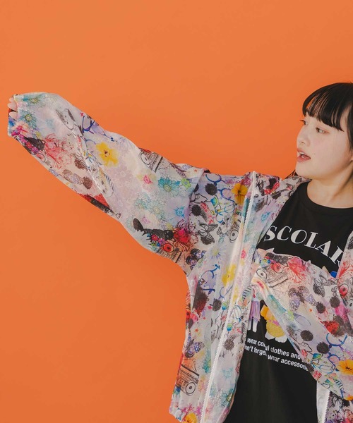 tシャツ 151659：ワンちゃん・アート花柄 2柄展開シアーパーカー レディース 151659：ワンちゃん・アート花柄 2柄展開シアーパーカーの通販