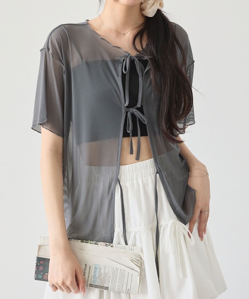 アウトリンキング2WAYシアー半袖カーディガン（カーディガン/ボレロ