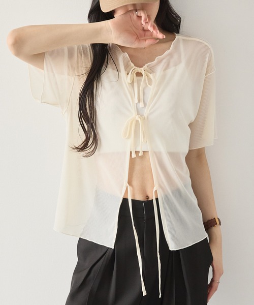 アウトリンキング2WAYシアー半袖カーディガン（カーディガン/ボレロ