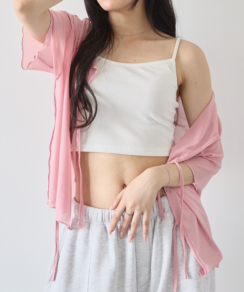 アウトリンキング2WAYシアー半袖カーディガン（カーディガン/ボレロ