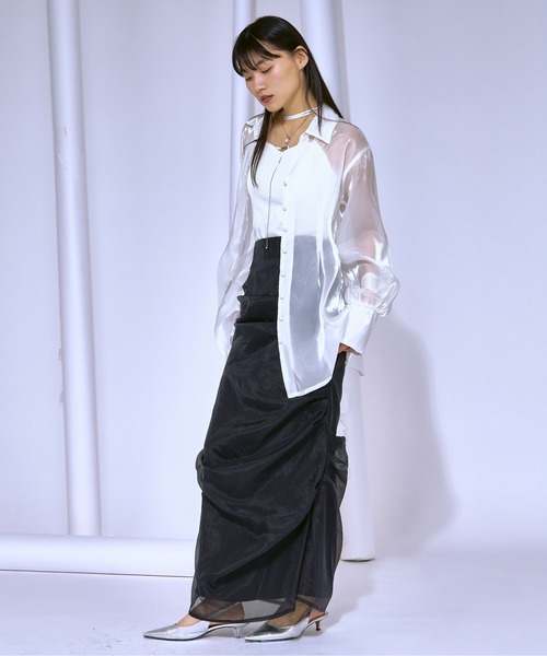 Waist tuck design 光沢シアーシャツ（シャツ/ブラウス）｜Ezick