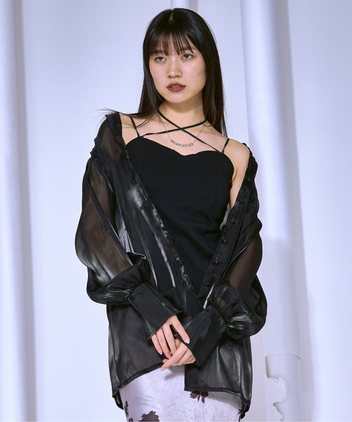 Ezick（エジック）の「Waist　tuck　design　光沢シアーシャツ（シャツ/ブラウス・レディース・オフホワイト/ブラック・FREE）」の14枚目の写真